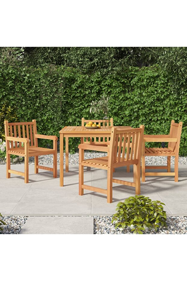 5 Piece Garden Dining Set Solid Wood Teak