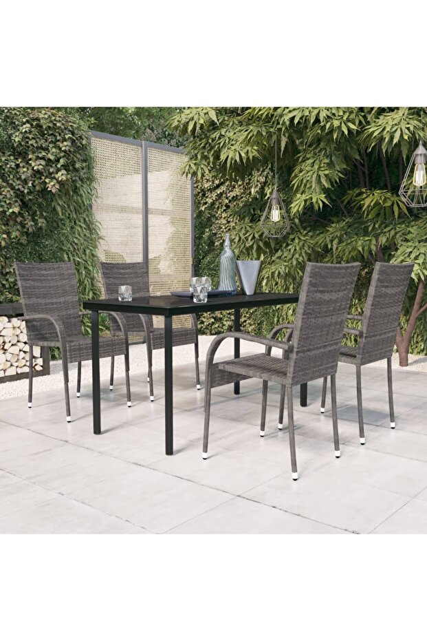 5 Piece Garden Dining Set Grey and Black