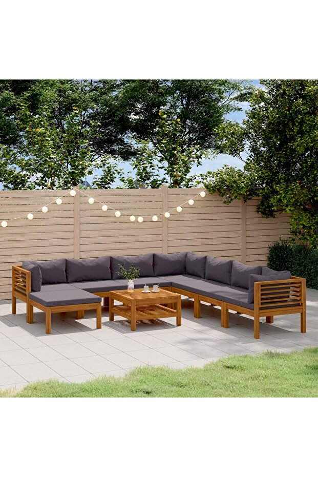 9 Piece Garden Lounge Set with Cushion Solid Acacia Wood