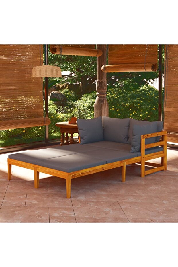 Sun Loungers with Dark Grey Cushions 2 pcs Acacia Wood
