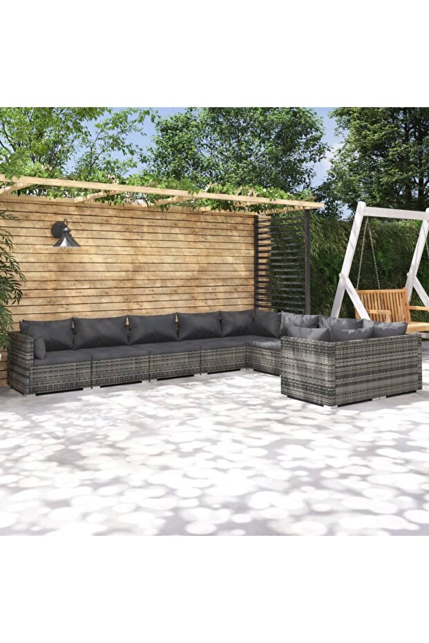 9 Piece Garden Lounge Set with Cushions Poly Rattan Grey