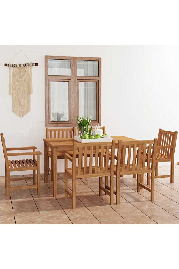7 Piece Garden Dining Set 150x90 cm Solid Teak Wood