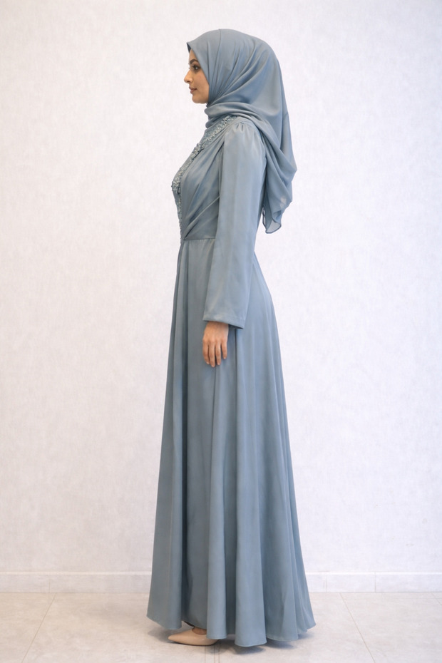 Rochie de seară din satin brodată - 3