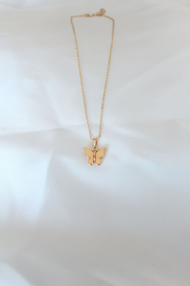 Yellow Color Pearlescent Butterfly Necklace (Gold Color)