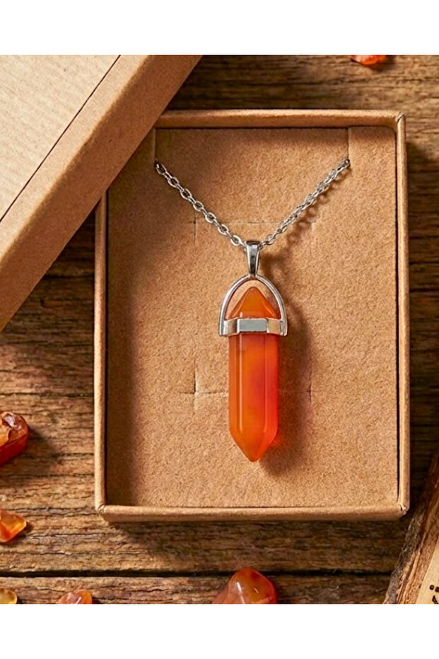 Natural Red Agate Stone Necklace | Hexagonal Crystal Cut