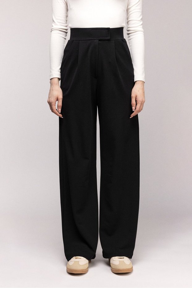 Black Women's High Waist Stretch Fabric Palazzo Pants - Velcro