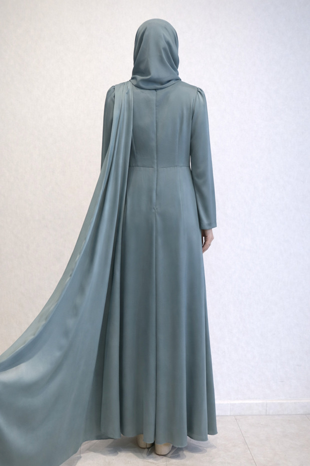 Rochie de seară din satin brodată - 4