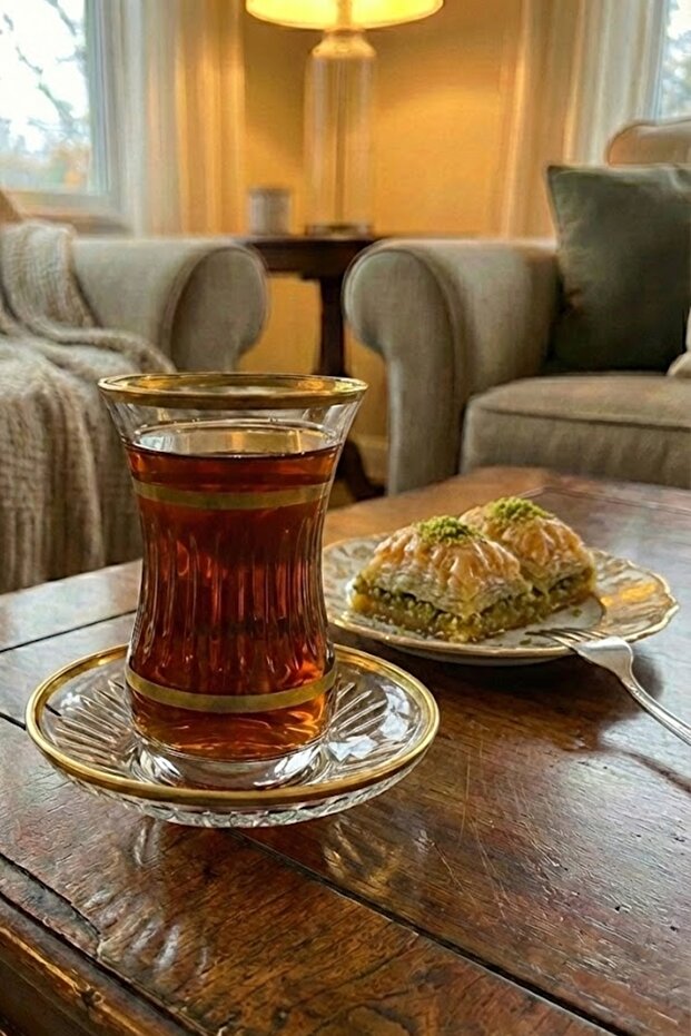 طقم شاي أجيда مكون من 12 قطعة مزين بالذهب المطفي من نوع As2