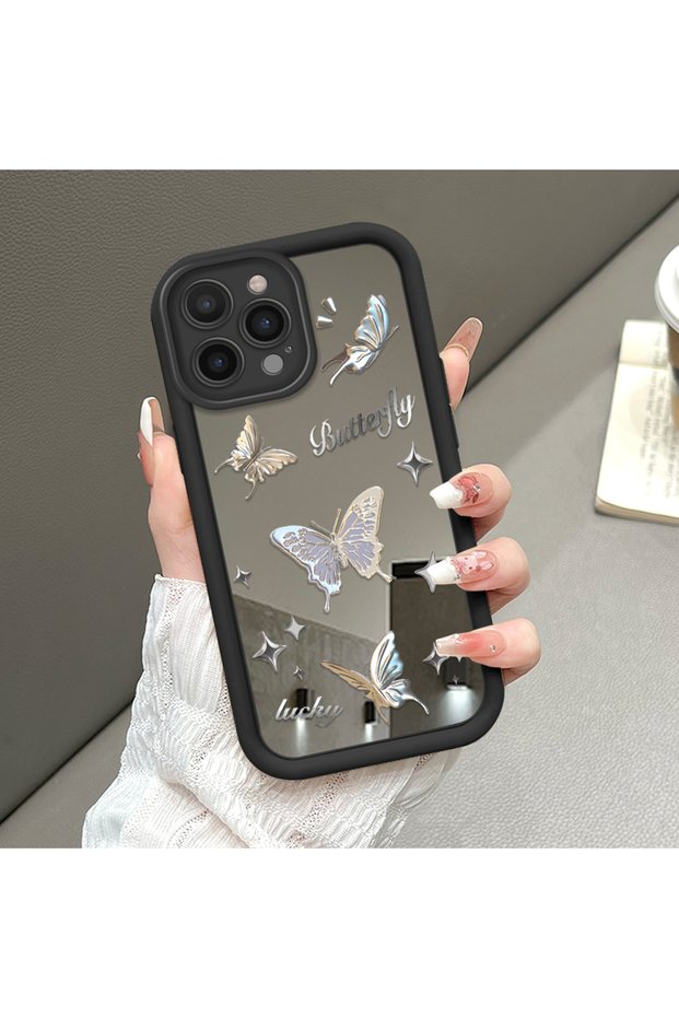 iPhone 14 Pro Max Compatible Bowknot Mirror Case Silicone Full Protection Butterfly