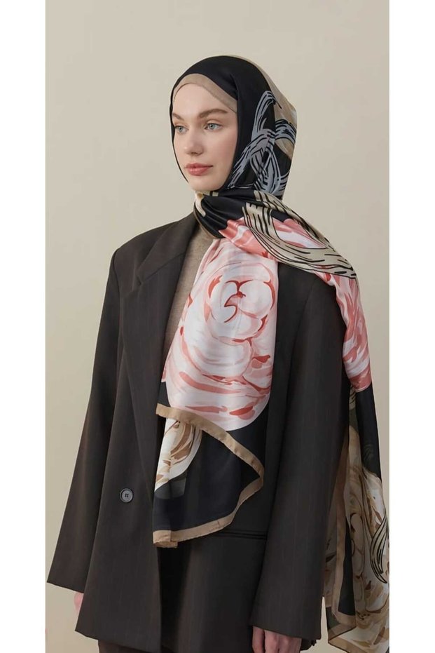 Luxury Wide Voile Silk Shawl Hijab Foulard Scarf Shawl with Rose Pattern 90 X 180 cm