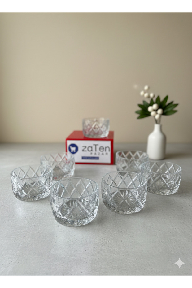 6-Piece Crystal Cut Pattern Glass Bowl Set - Stylish Bowls for Desserts, Ice Cream, and Treats