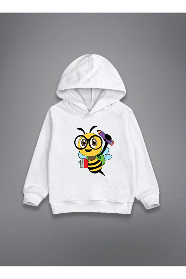 سترة بقلنسوة بيضاء للأطفال من Student Bee مطبوع