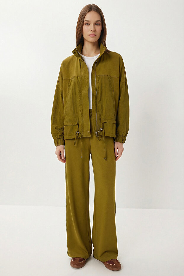 Mock Neck Parachute Paneled Modal Suit Lby0028 Olive Green