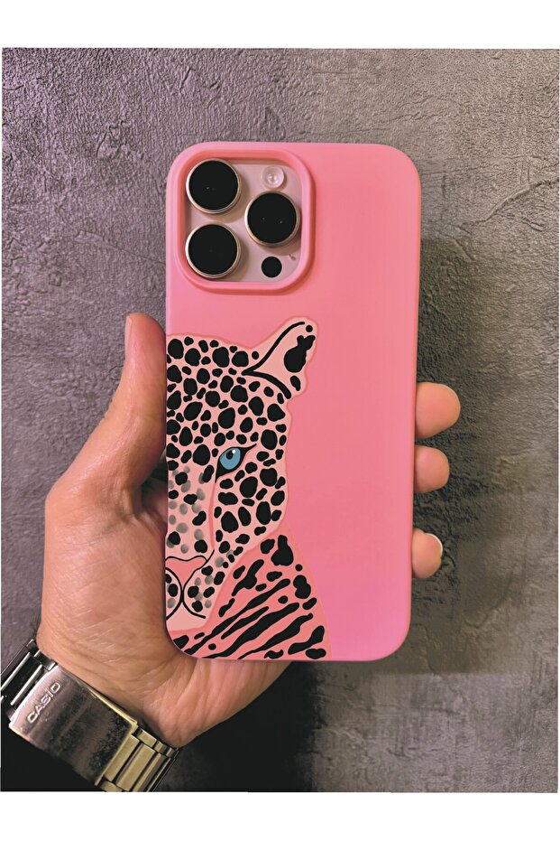 iPhone 16 Pro Max Compatible Leopard Pattern Pink Case - 1