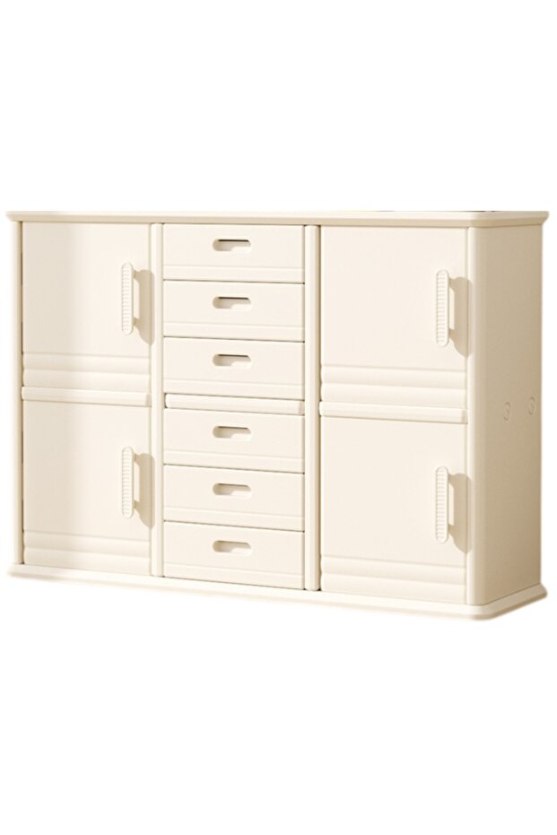 Baby Storage Rack Nursery Organizer Cabinet with Drawers and Large Shelves - Beige