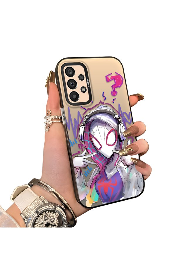 Samsung Galaxy A33 Compatible Spiderman Couple Case Acrylic Back Silicone Edge Protection