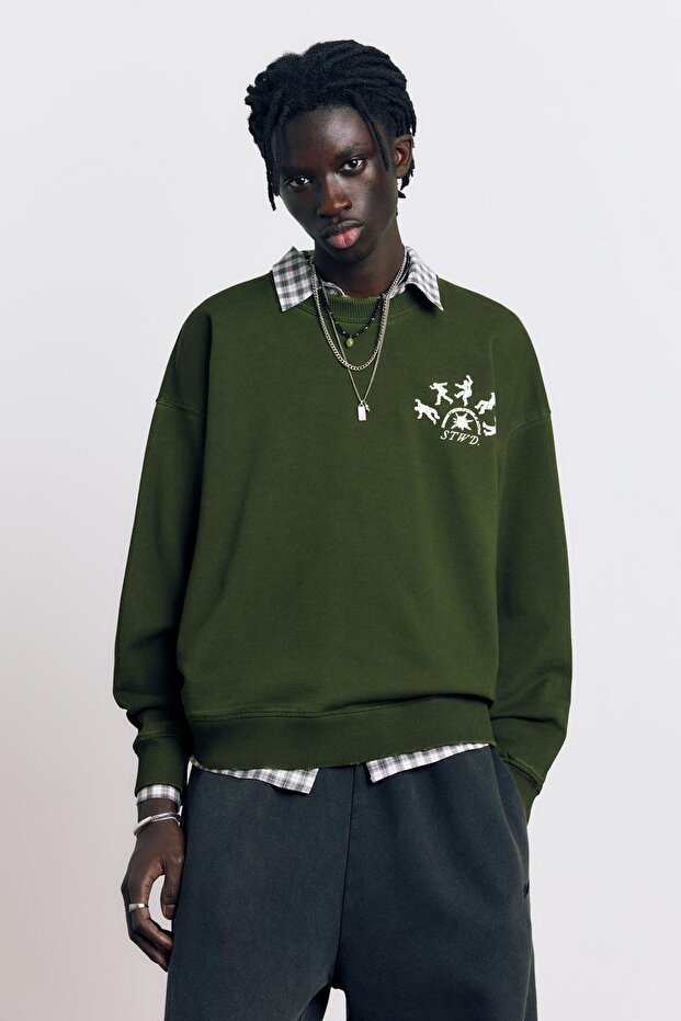 Asit yeşili grafik baskılı sweatshirt - 2