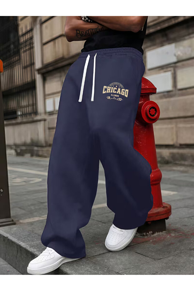 Unisex Chicago Printed Baggy Cut Wide Leg Summer Tracksuit