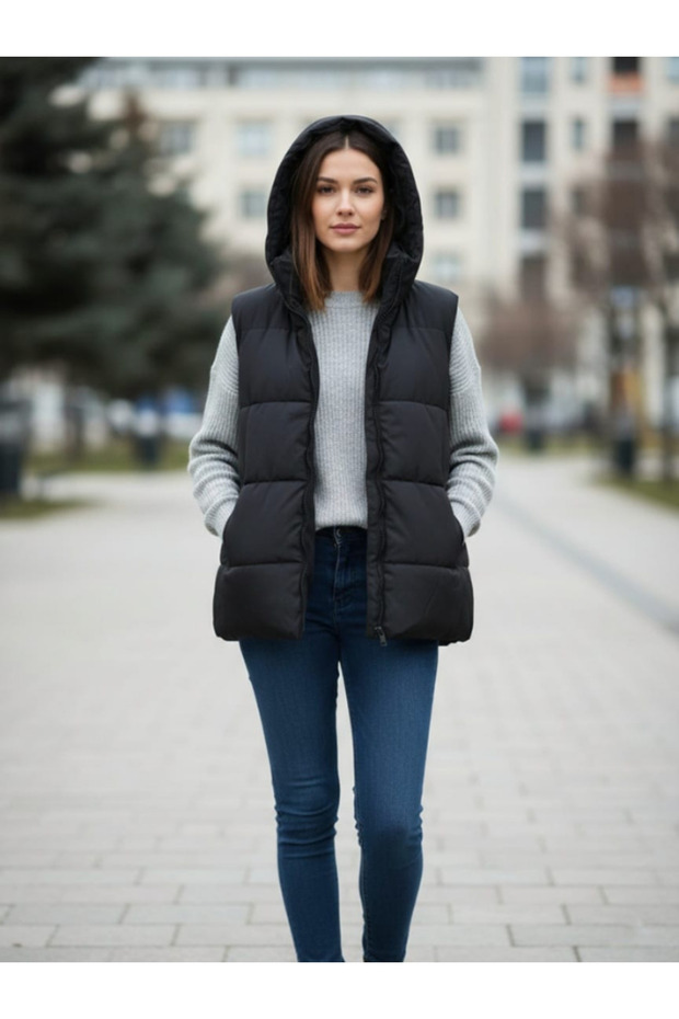 Kadın Oversize Kapüşonlu Şişme Yelek