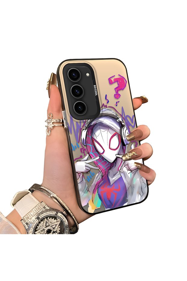 Samsung Galaxy S23 Compatible Spiderman Couple Case Acrylic Back Silicone Edge Protection