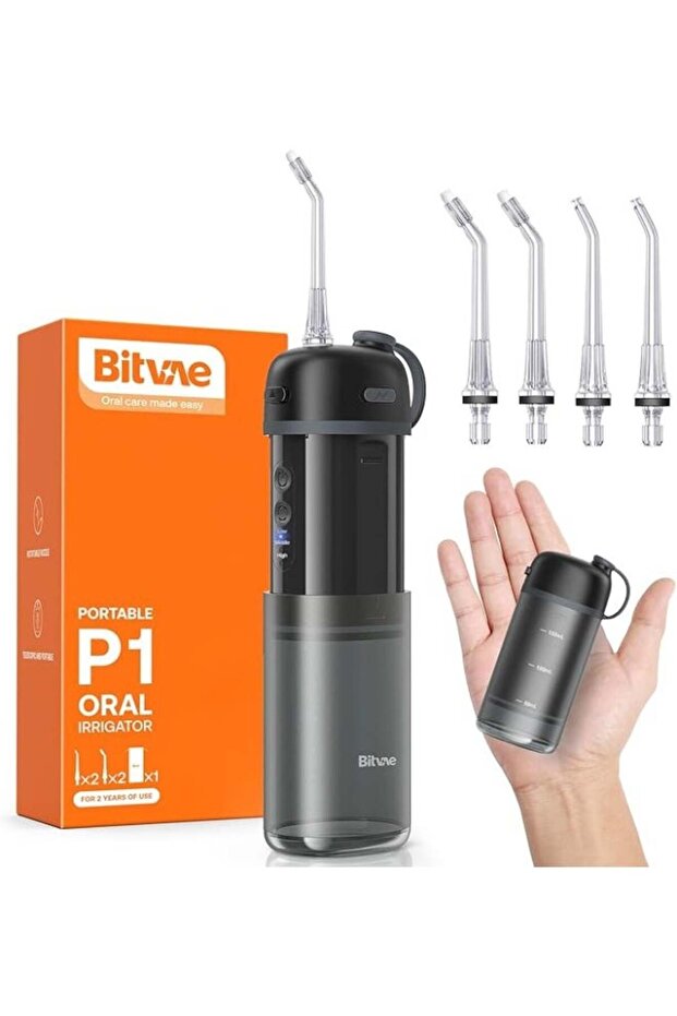 P1 Mini Portable Water Flosser, Cordless, IPX7 for Braces (Black)