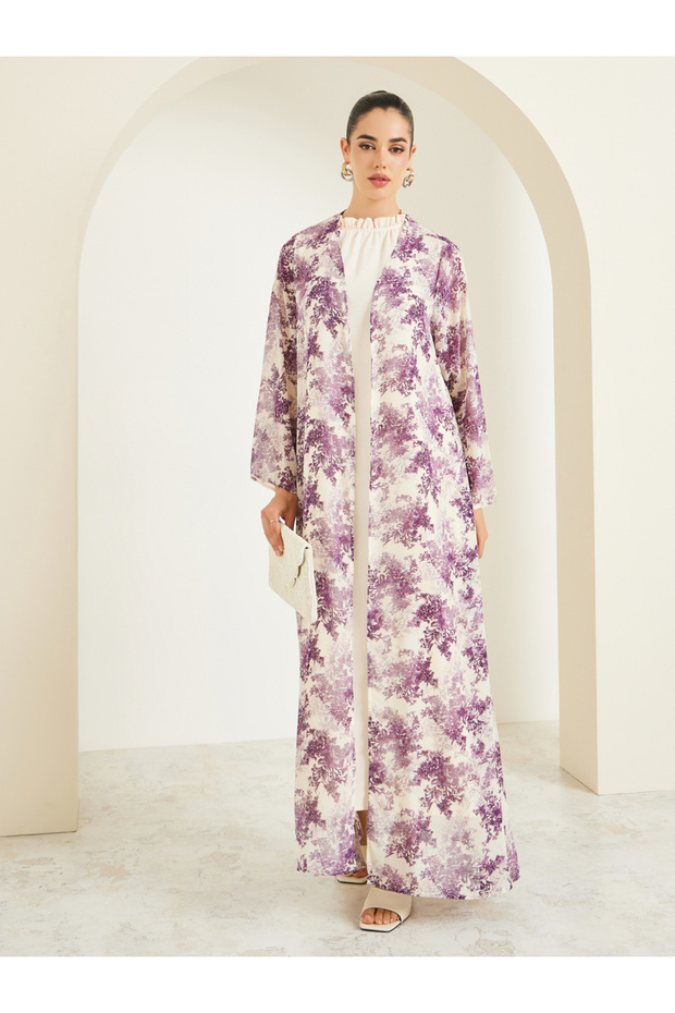 Women Chiffon Printed Abaya and Dress Modest Set