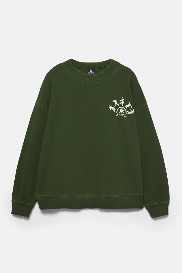 Asit yeşili grafik baskılı sweatshirt - 7