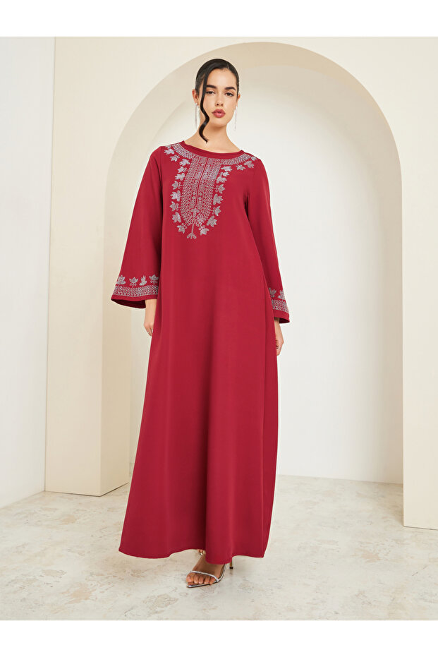 Women Burgundy Embellished Jalabiya