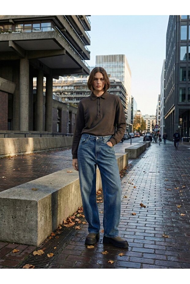 Long Sleeve Faded Fabric Brown Sweatshirt