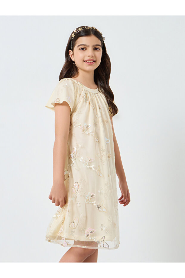 Girls Off-White Sequined Butterfly Dress