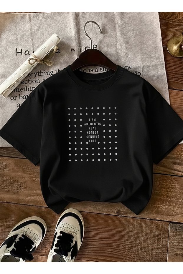 Women's Sparkling Dot Detailed Crew Neck Black T-Shirt