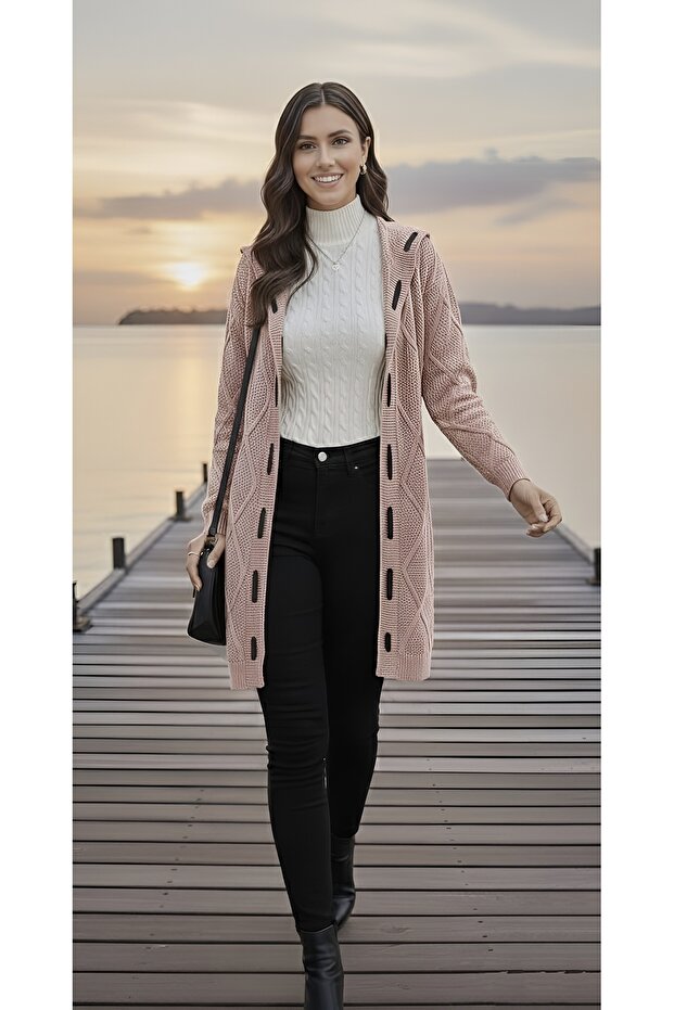 Women's Powder Jacket Cardigan Long Sleeve Embossed Pattern Hooded Stripe Paneled