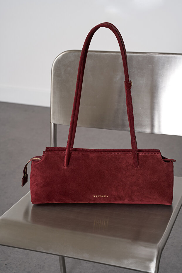 %100 Süet Deri Baget Çanta - 3