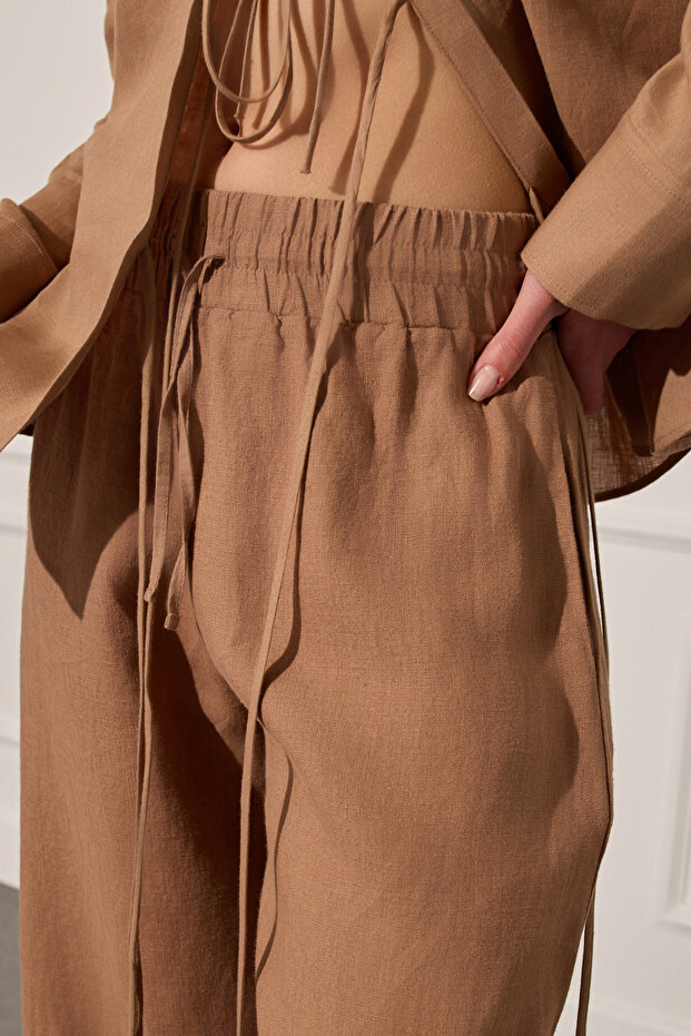 %100 Keten Bol Paça Pantolon - 3
