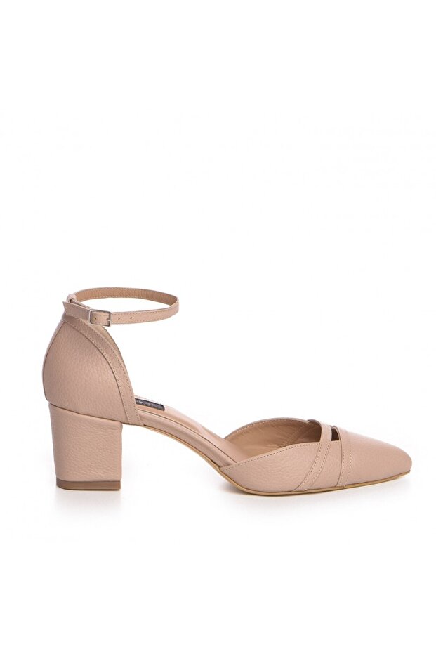 Pantofi cu toc gros piele Bej Adele - 1