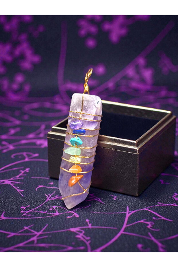 Amethyst Pendant with Chakra Stone Engraving (5 cm) (Certified)