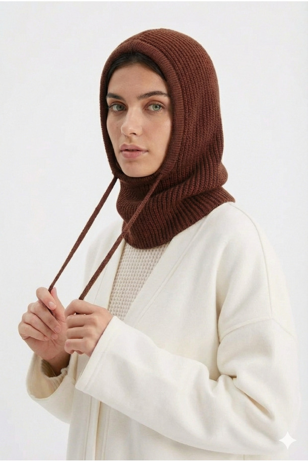 Women's Brown Corded Fabric Knitwear Beanie