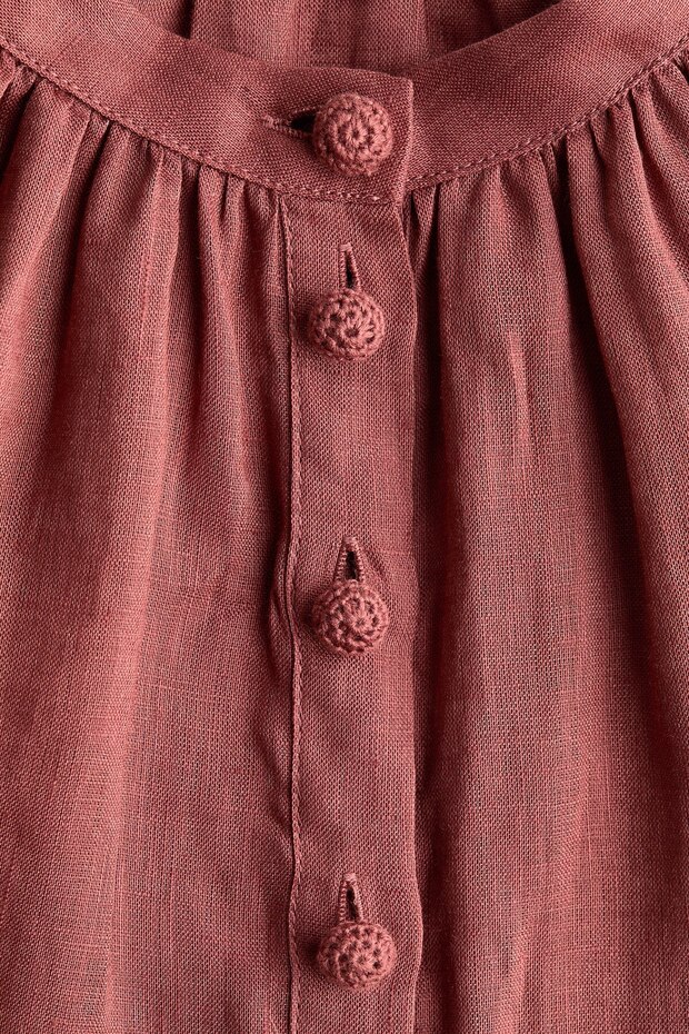 Nakış İşlemeli Keten Bluz - 7