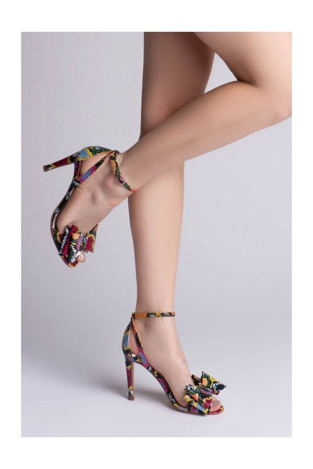 Sandale dama Piele Naturala Multicolor Bow