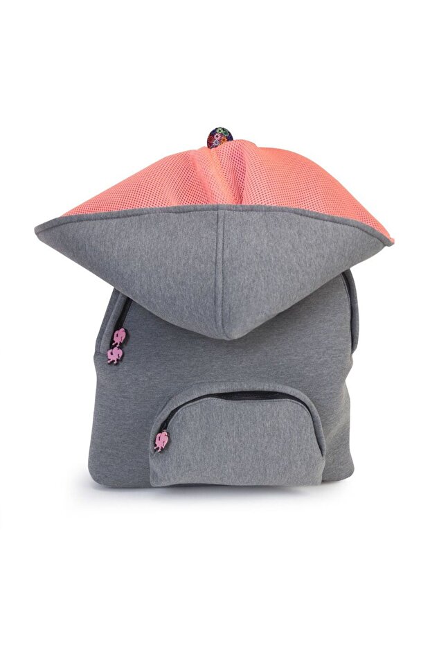Unisex-Adult Hooded Backpack Grey Neon Pink