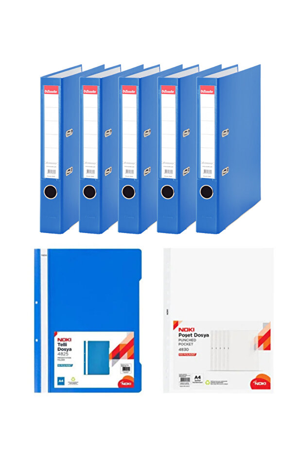 Blue Folder Set with Narrow Mechanism (5 Folders + 50-Clip Binder + 100-Pocket File)