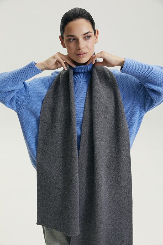 Anthracite Cashmere Blend Women's Knitwear Scarf