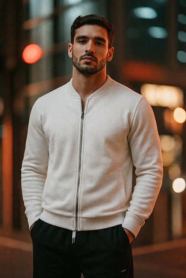 سترة رجالية أساسية من نوع إكرو كوليج بسحّاب أمامي - 1