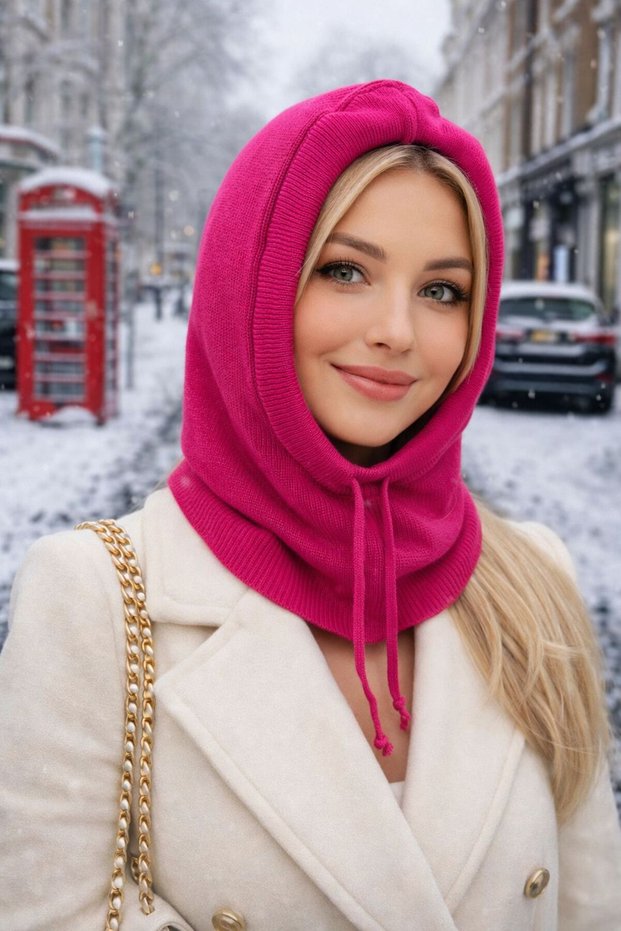 Fuchsia Soft Textured Knitwear Balaclava Women's Beanie