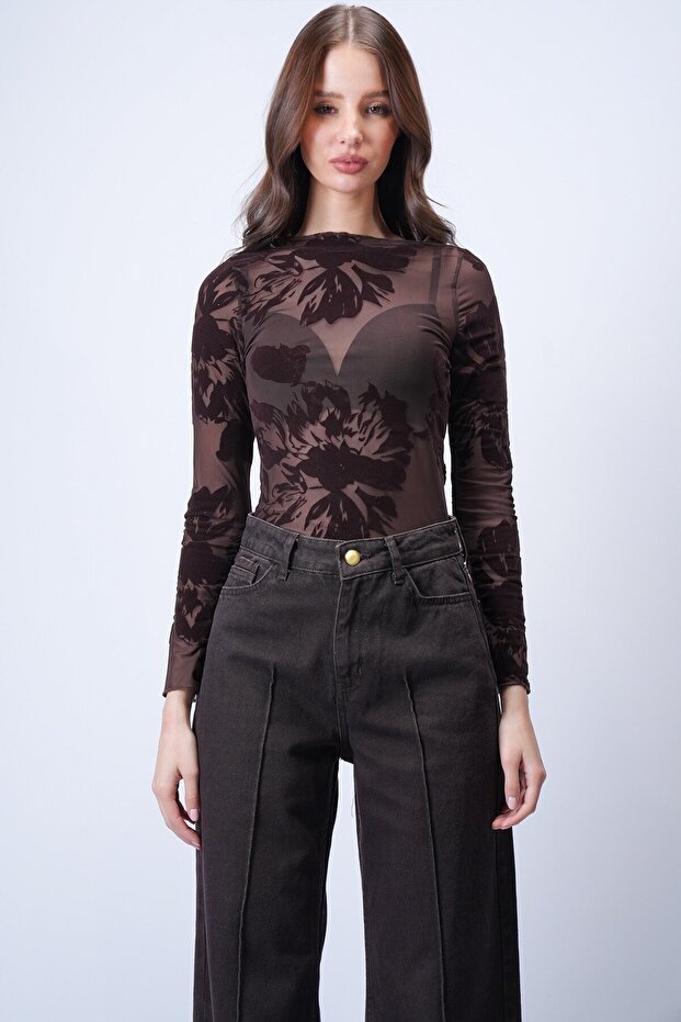 Acı Kahve Transparan Bluz - 1