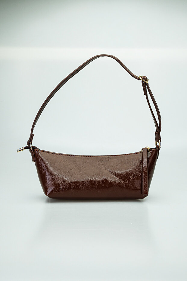 Wrinkled Leather Mini Shoulder Bag with Adjustable Strap, Zippered Women's Bag