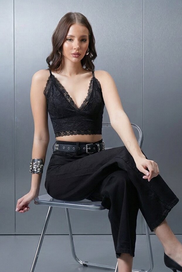 Siyah Dantel Askılı Bralet - 3