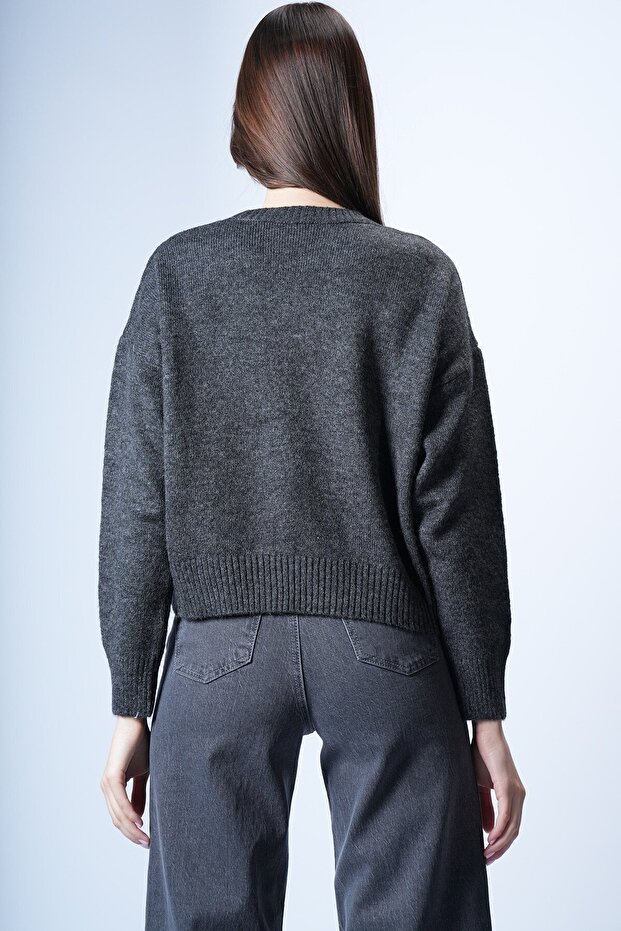 Antrasit Oversize Kısa Kazak - 5