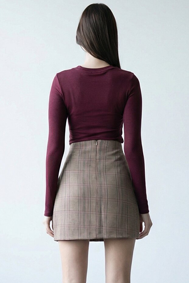 Bej Ekoseli Mini Etek - 4