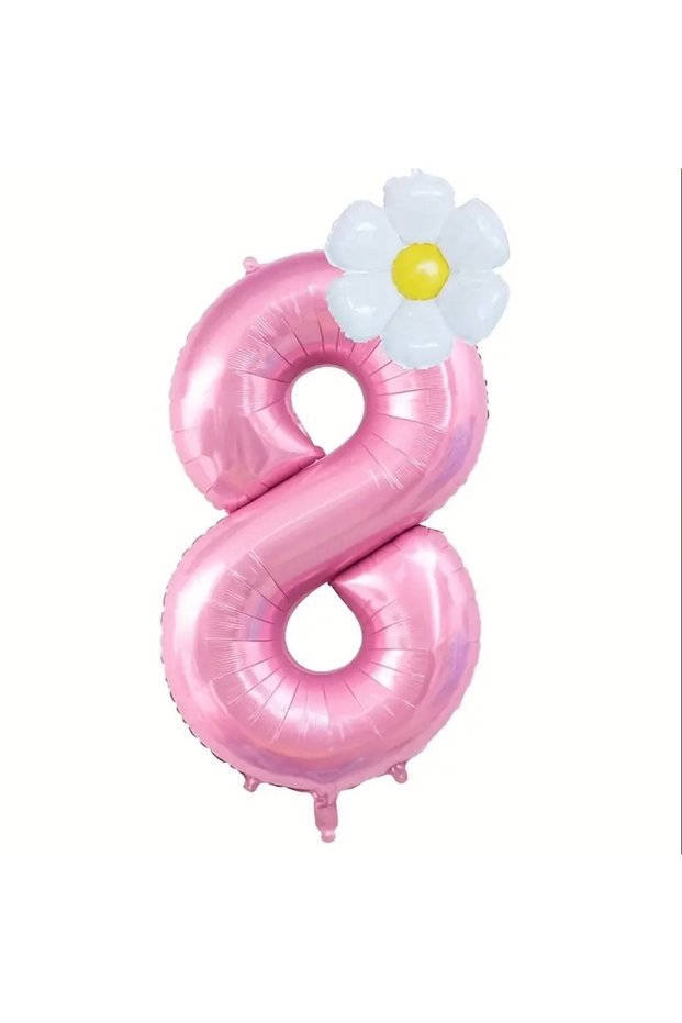 Party 8 Year Old Pink Number and Daisy Foil Balloon Set of 2 Giant
